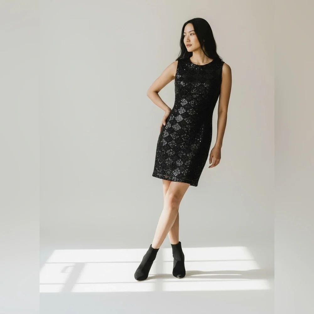Armani Exchange Black Lace Sequin Sheath Dress Size S - Picture 15 of 15